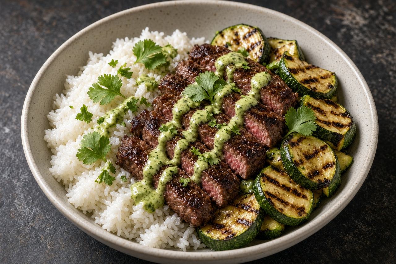 steak zucchini bowl